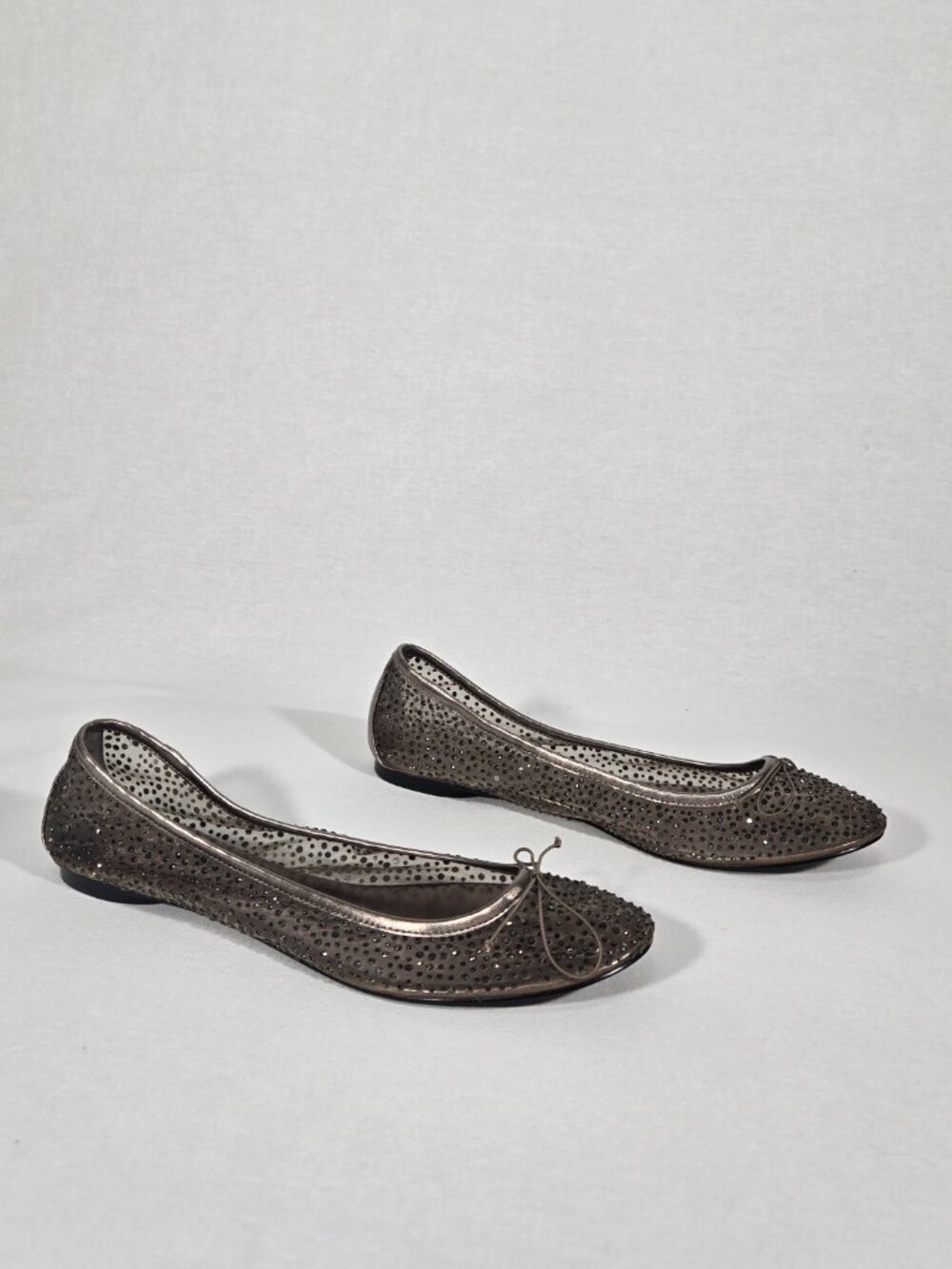 ADRIANNA PAPELL Metallic Silver MESH Rhinestone BALLERINA Ballet Flat Size 8.5M.